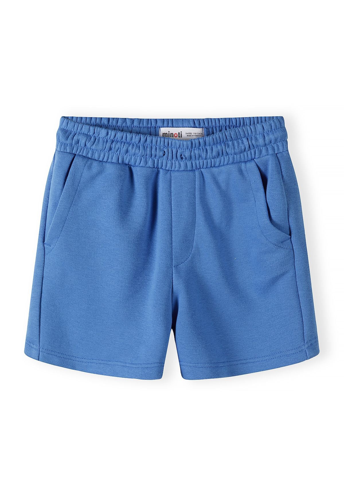 Light grey marl, blue and navy jogger shorts, blue front.
