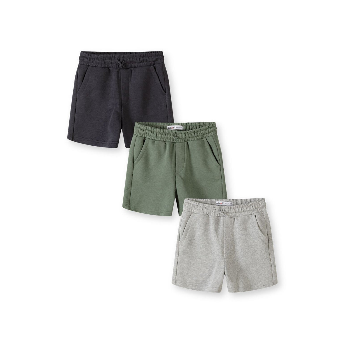 Boys' jogger shorts 3-pack in charcoal, green and grey marl — complete product view for square Shop card
