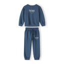 Boys blue two-piece tracksuit, zip-up sweatshirt with long sleeves and matching trousers with pockets.