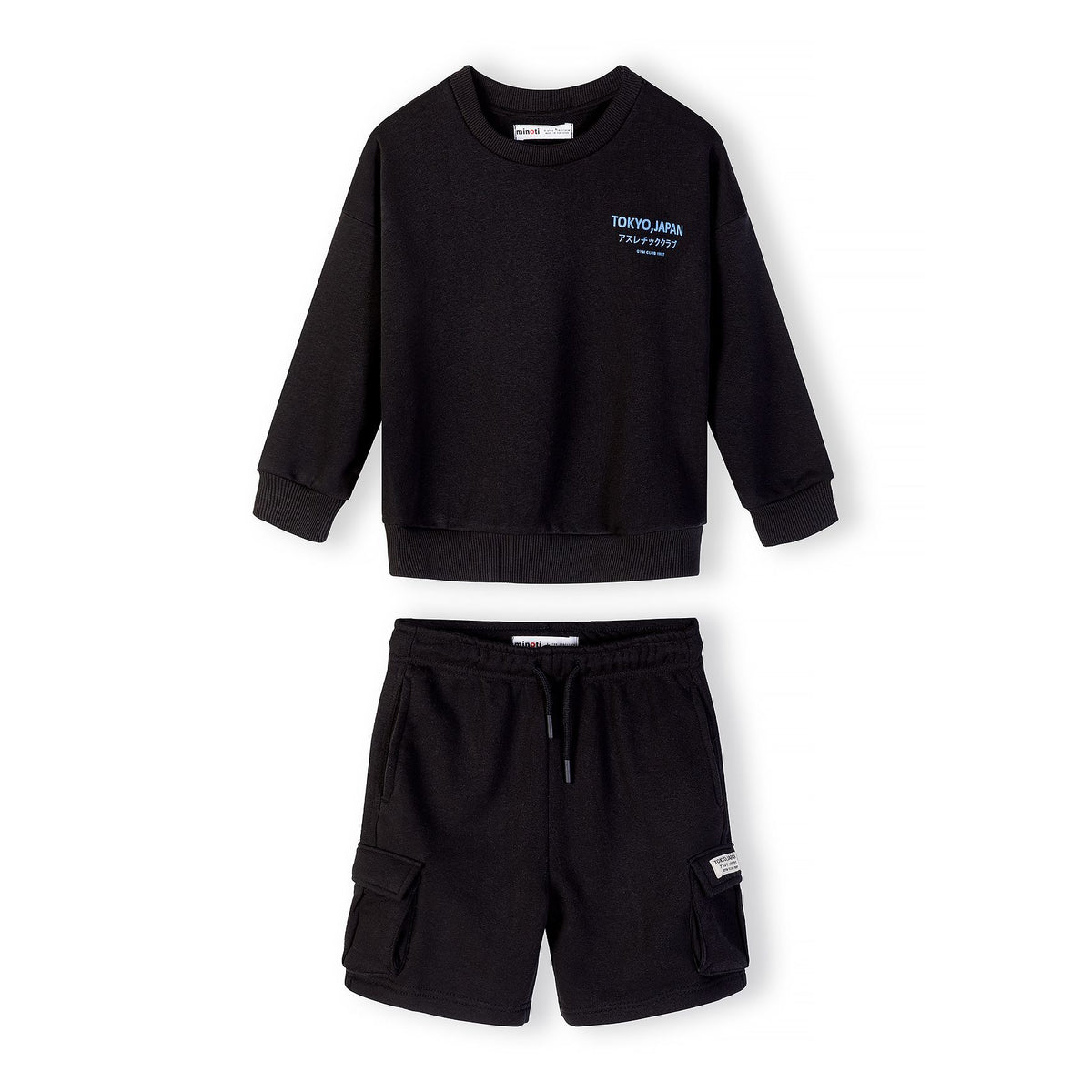Boys' sweatshirt and cargo shorts set in black — complete product view for square Shop card