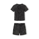 Boys grey acid wash t-shirt and shorts set, short-sleeve, elasticated waistband.