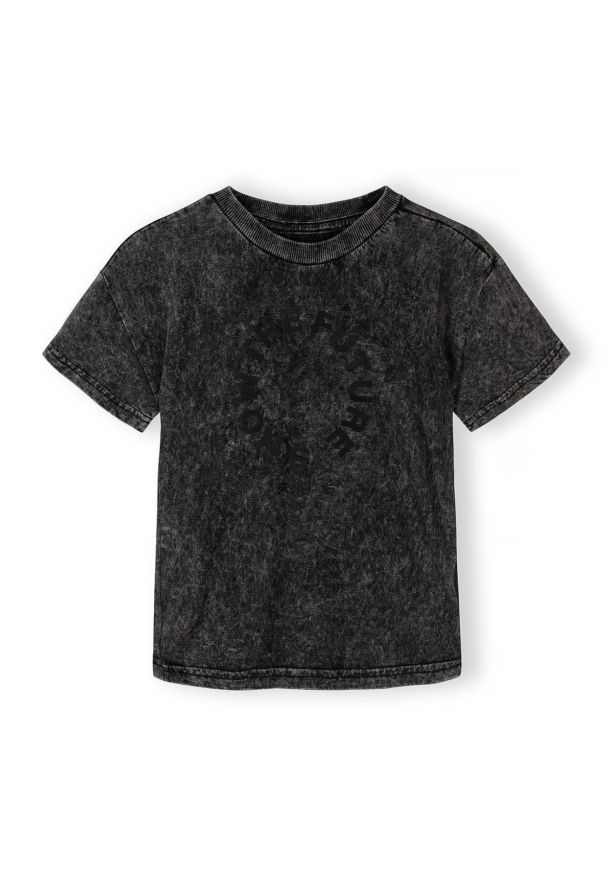Boys short-sleeve t-shirt in grey acid wash with ribbed crew neck.