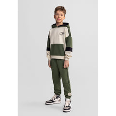 Boys' hoodie and joggers set in khaki green and cream