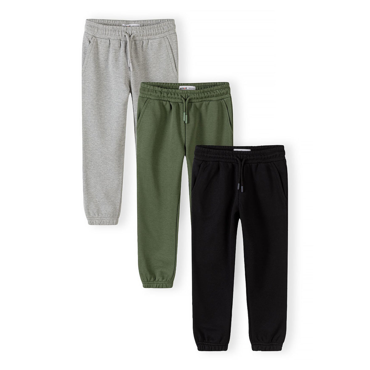 Boys' joggers 3-pack in grey marl, olive green and black — complete product view for square Shop card