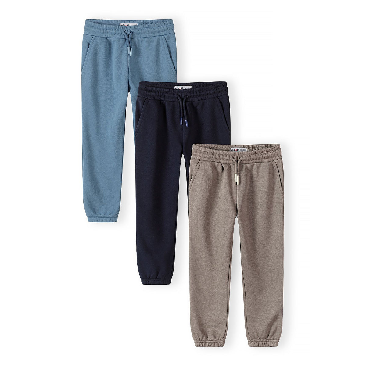 Boys' joggers 3-pack in blue, navy and brown — complete product view for square Shop card
