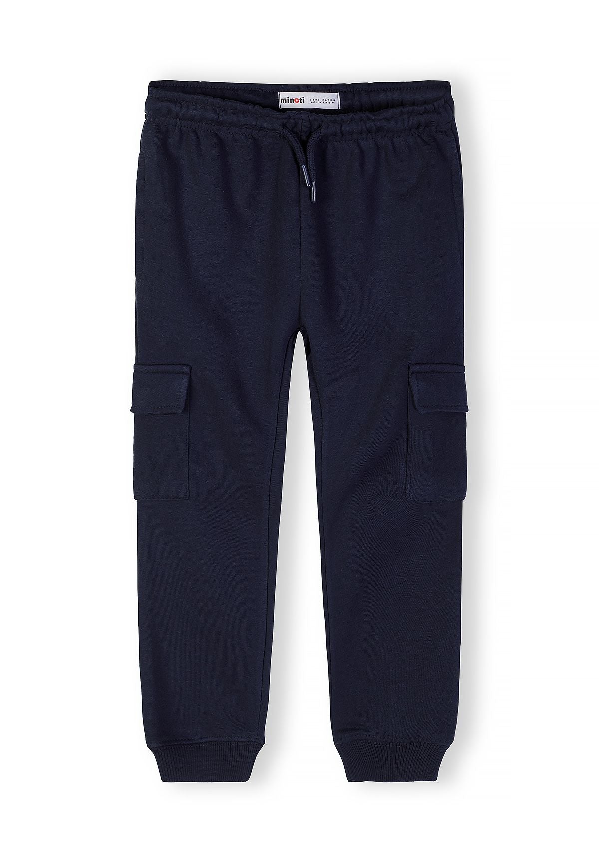 Boys slim cargo joggers in navy with adjustable waistband and side pockets.