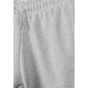 Close-up detail of light grey cargo joggers showing ribbed waistband texture and fabric quality on white background