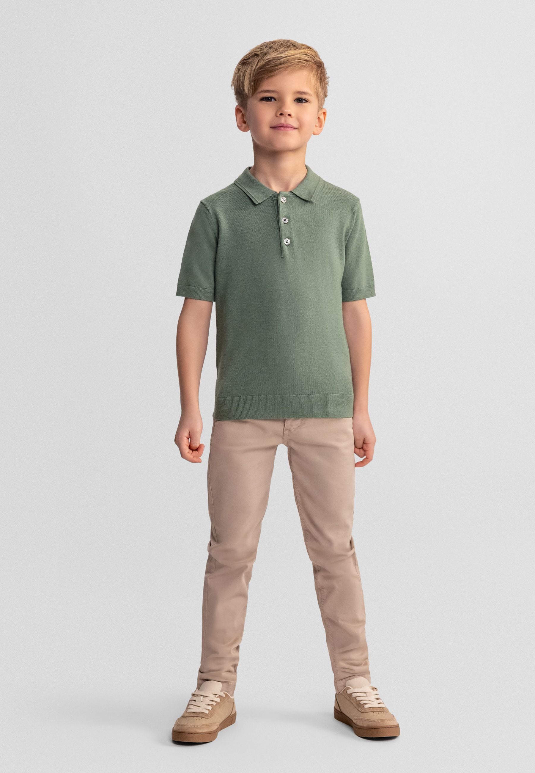 Knitted Polo Shirt, Forest Green, Short Sleeve - 1