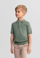 Boys long sleeve knitted polo shirt deep forest 3 to 15 years