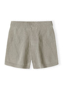 Boys hellkhaki knitted shorts, back view, featuring elasticated waistband and textured knit.