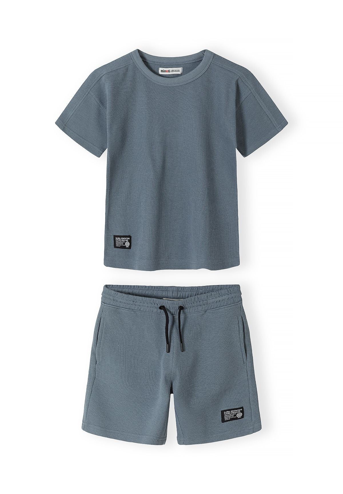 Waffle Jersey T-Shirt and Shorts Set, Blue Grey - 1