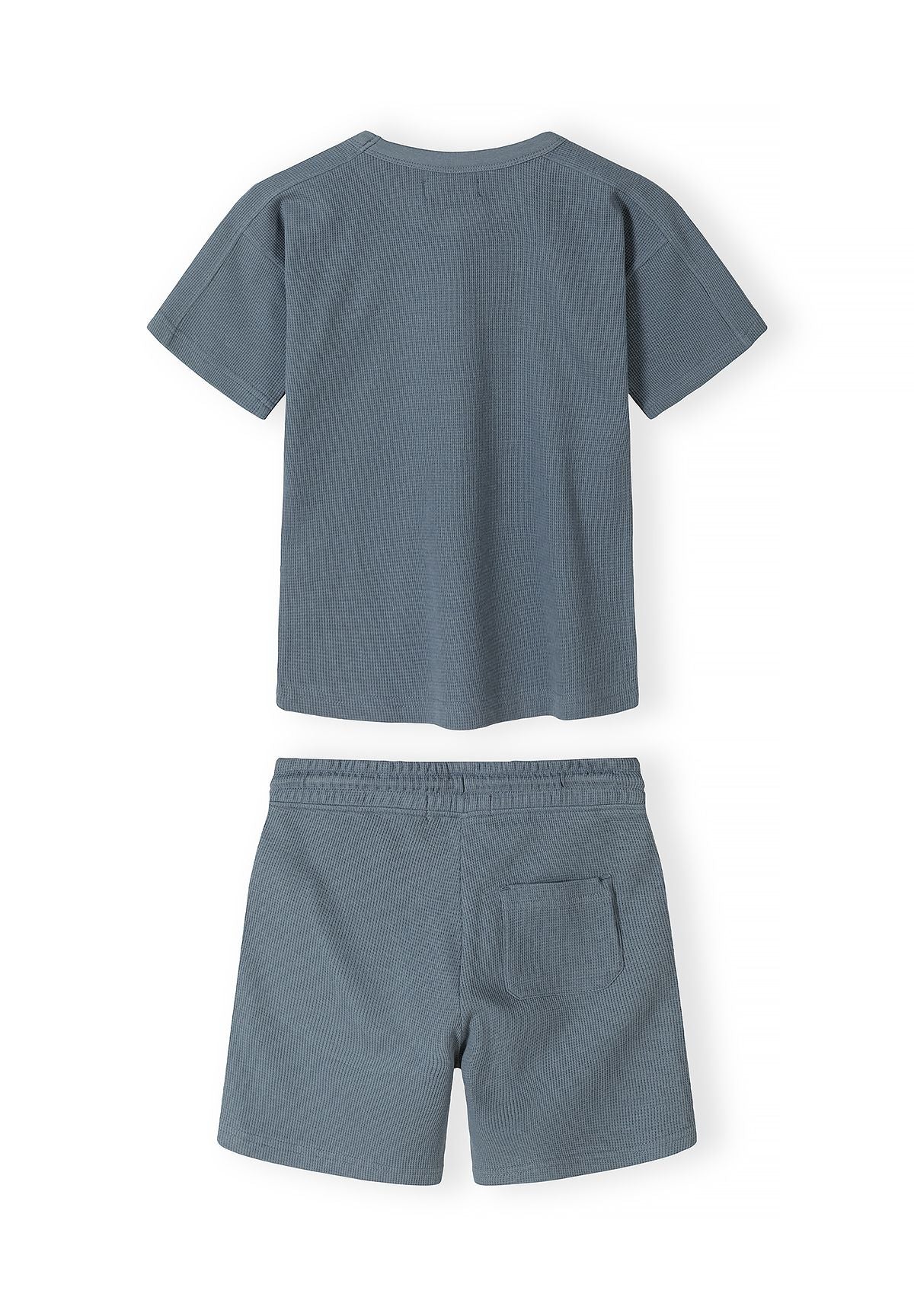 Waffle Jersey T-Shirt and Shorts Set, Blue Grey - 2