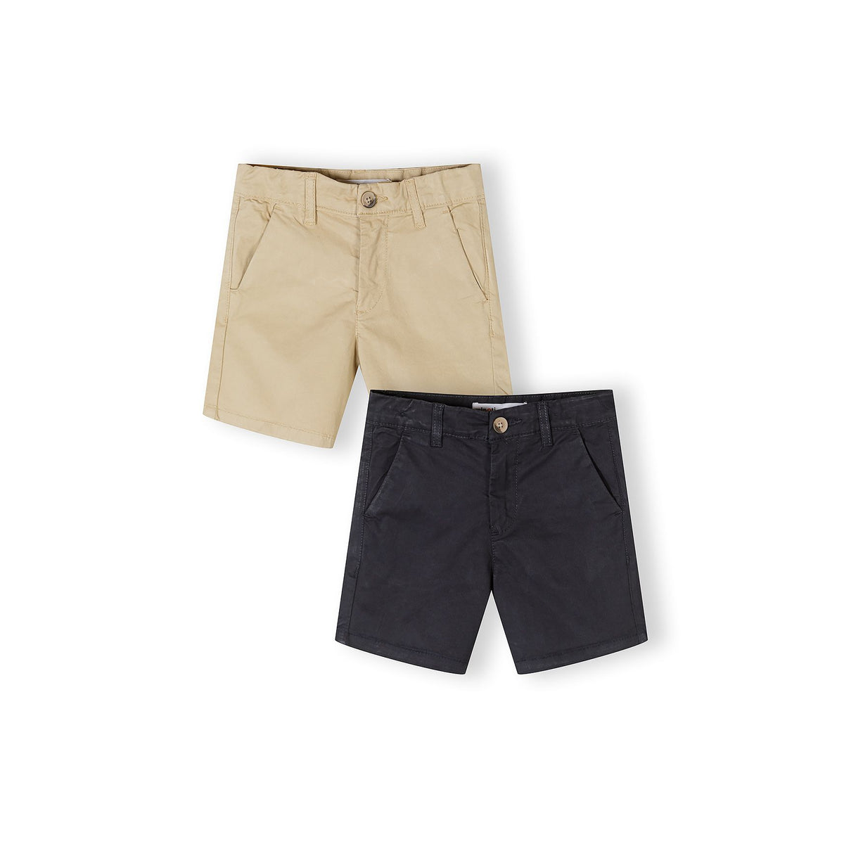 Boys' chino shorts 2-pack in beige and black — complete product view for square Shop card