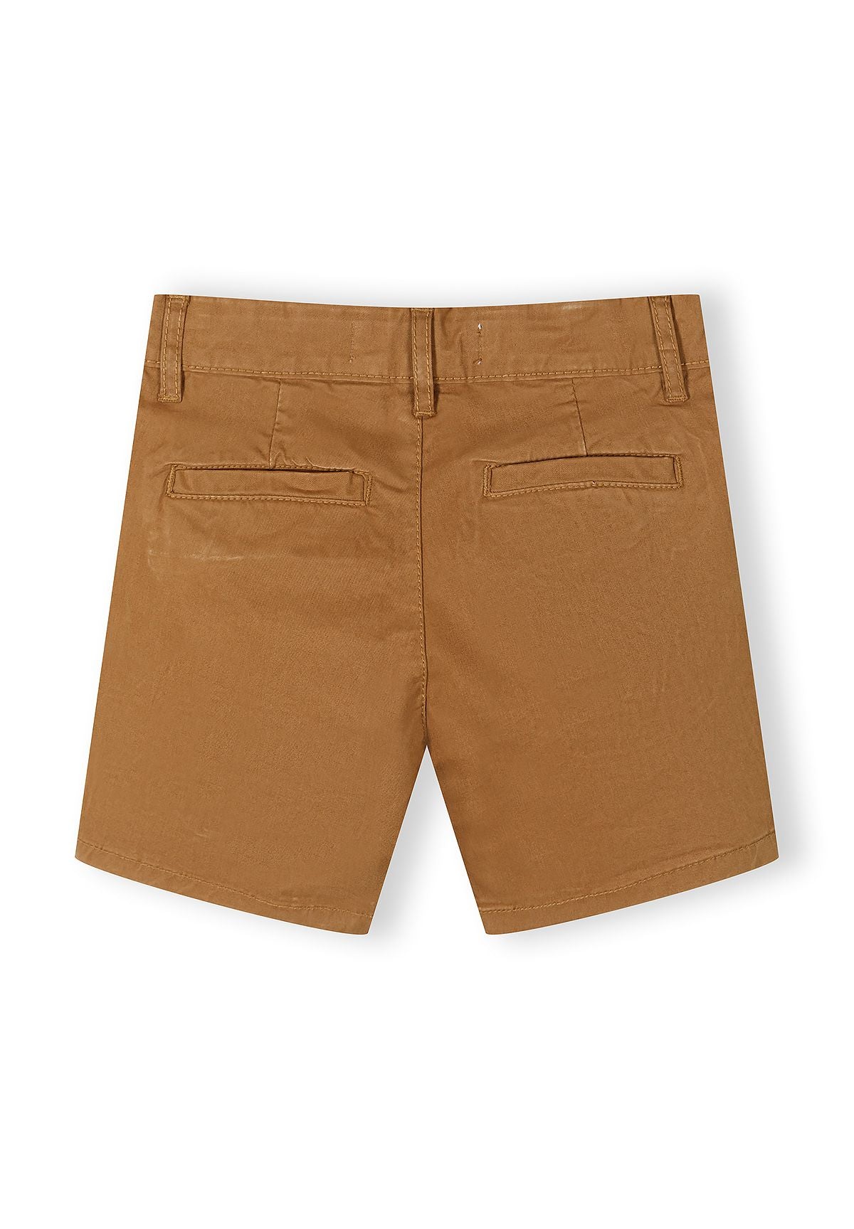 Back view of boys' sand chino shorts with two back pockets and belt loops.