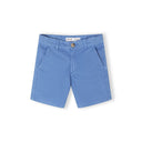 Single navy chino shorts displayed flat on white background showing classic tailored fit with button waistband and side pockets