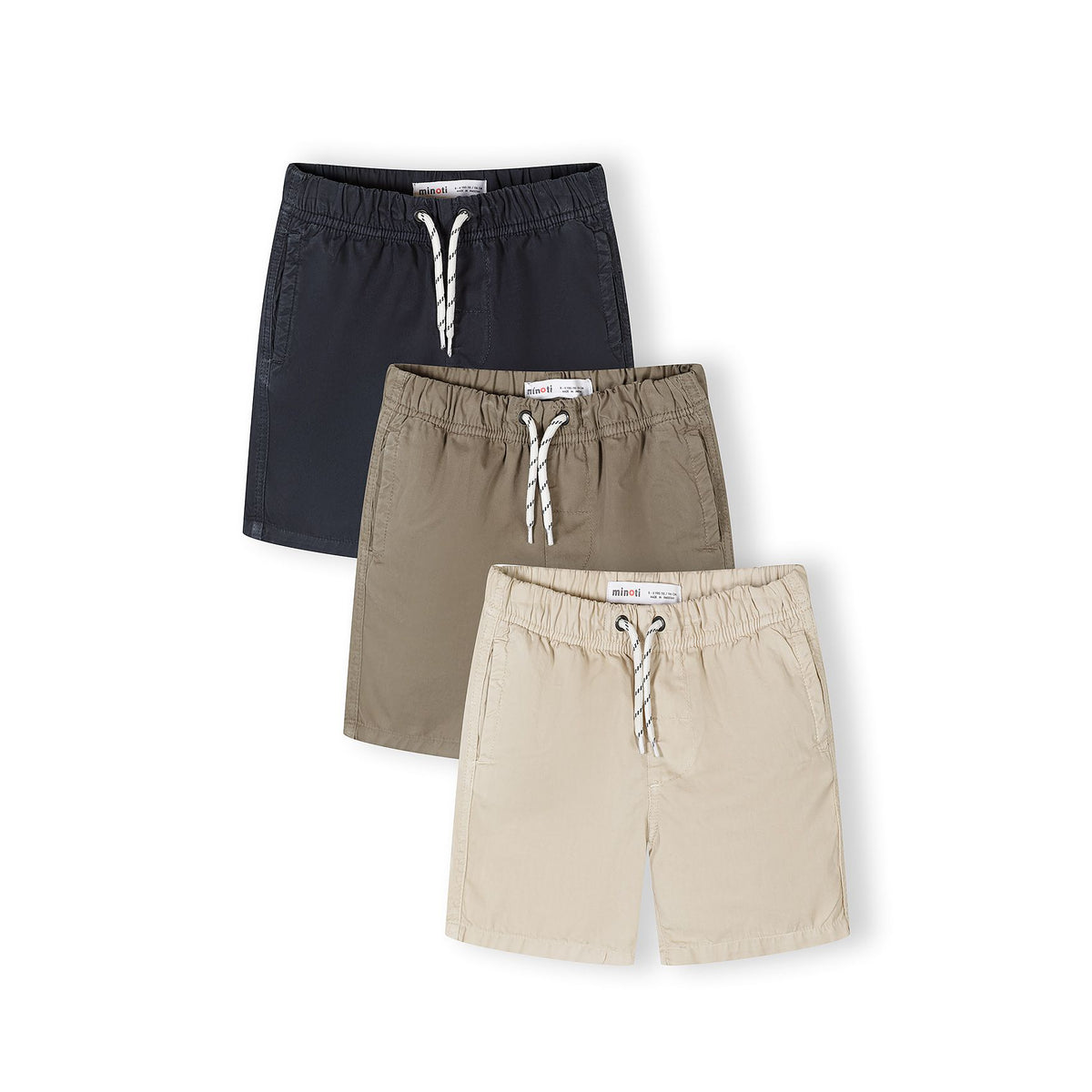 Boys' shorts 3-pack in navy, taupe and cream — complete product view for square Shop card