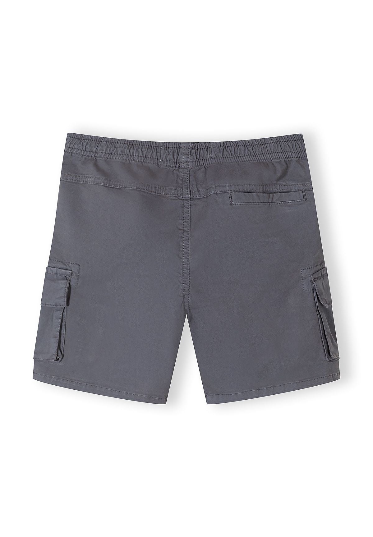 Boys combat shorts, back view, features elastic waistband and cargo pockets.