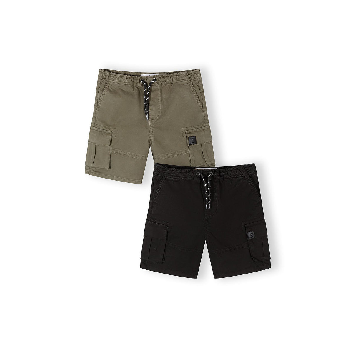 Boys' cargo shorts 2-pack in black and khaki green — complete product view for square Shop card