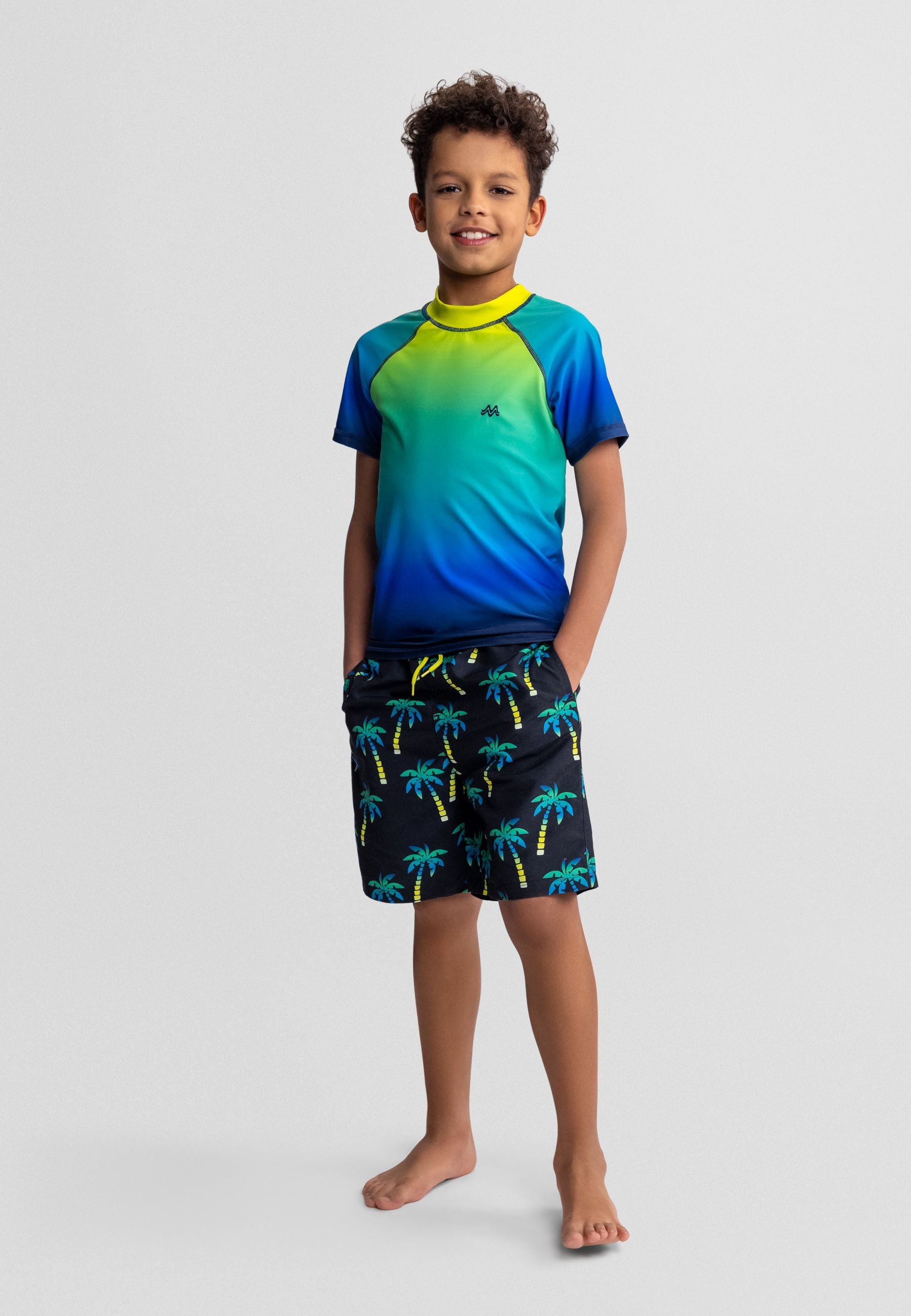 Swimming Shorts 2-Pack, Palm Print, Black Teal - 1