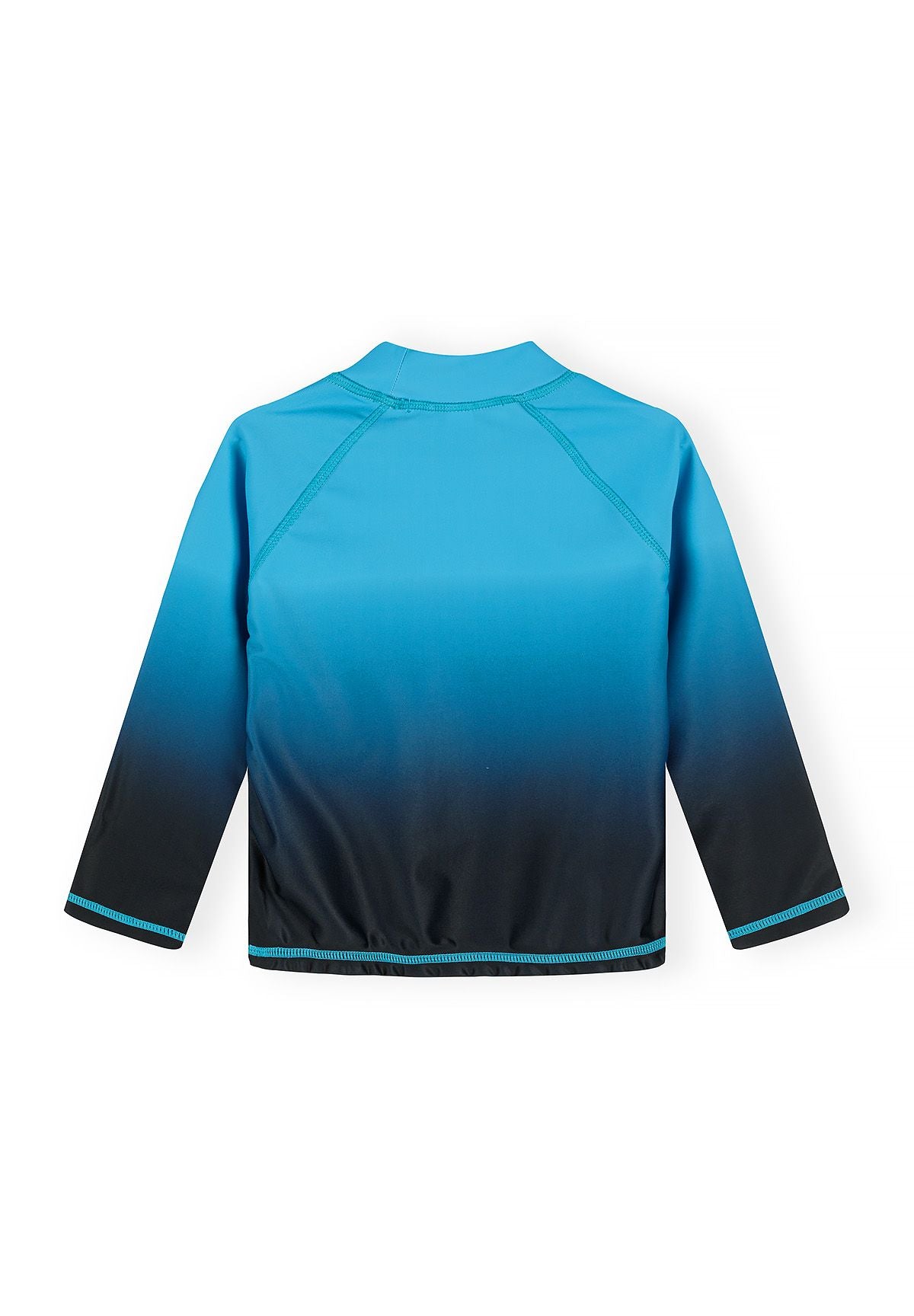 Boys' ombre blue rash vest, back view, long sleeves, collar-free design.