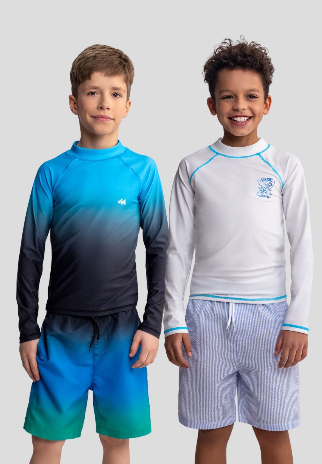 Rash Vests 2-Pack, White & Blue Ombré, Long Sleeve - 1