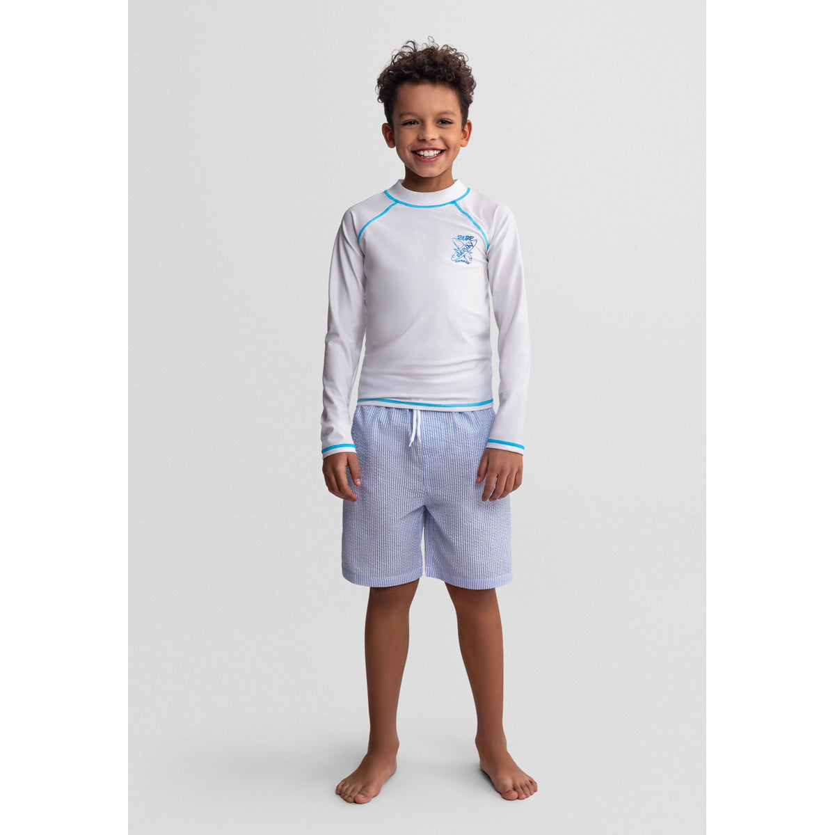 Boys' swim shorts 2-pack in blue/white and green/white — complete product view for square Shop card