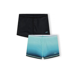 Boys' swimming trunks 2-pack in black and turquoise gradient
