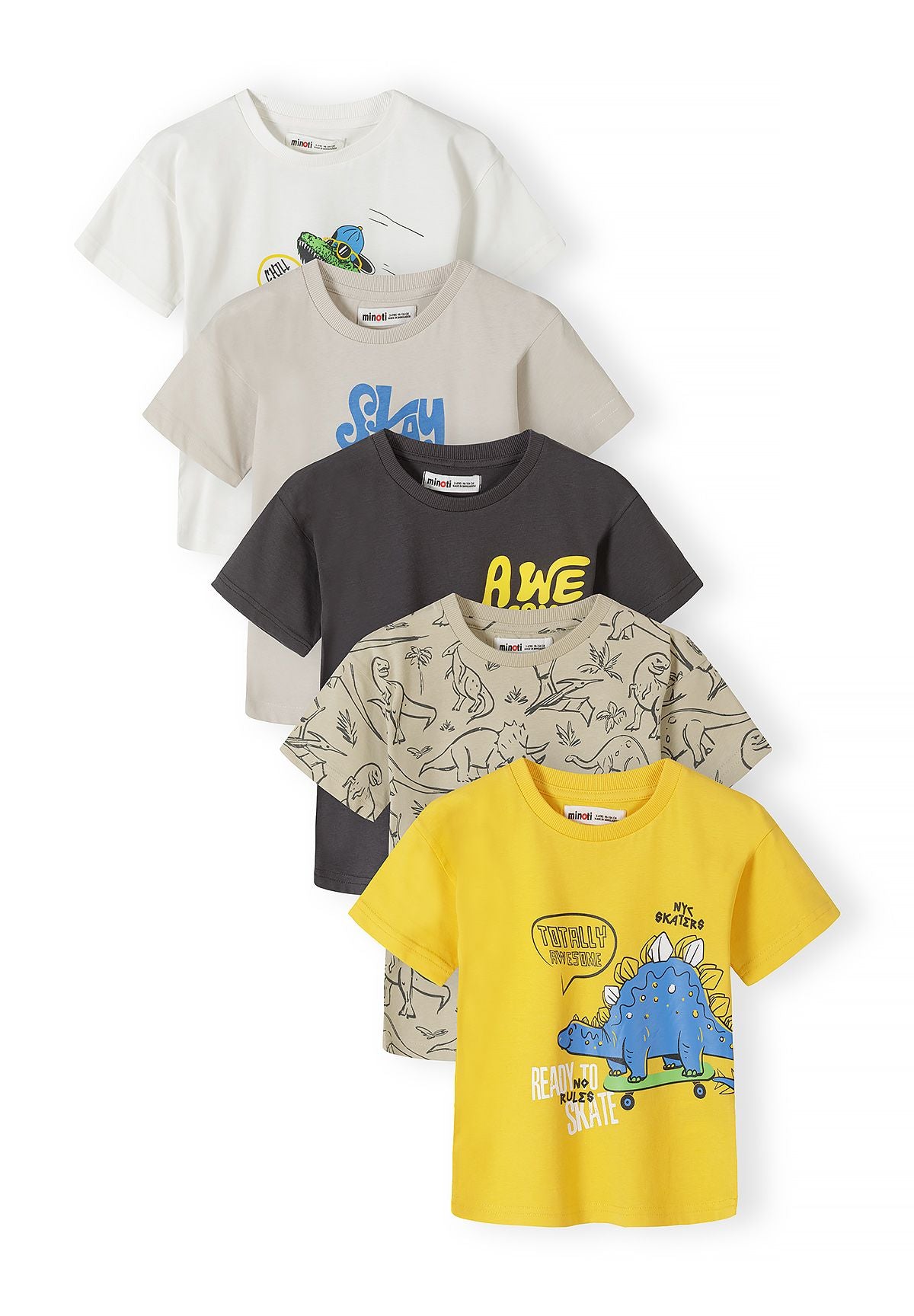 T-Shirts 5-Pack, Dinosaur Print, Mixed Colours - 1