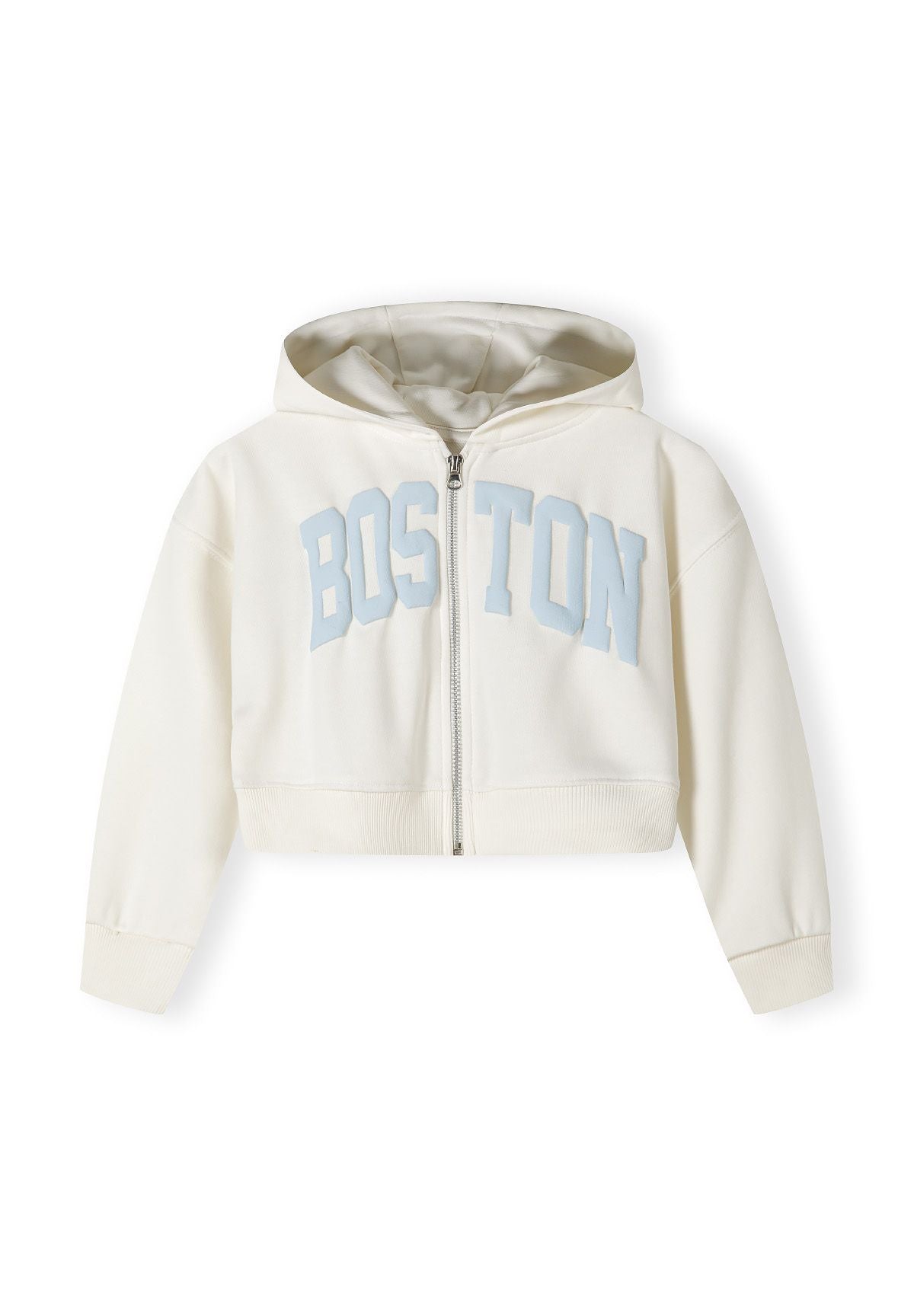 Cropped zip-through hoodie and wide leg joggers set, back view, features hood and elasticated waistband.