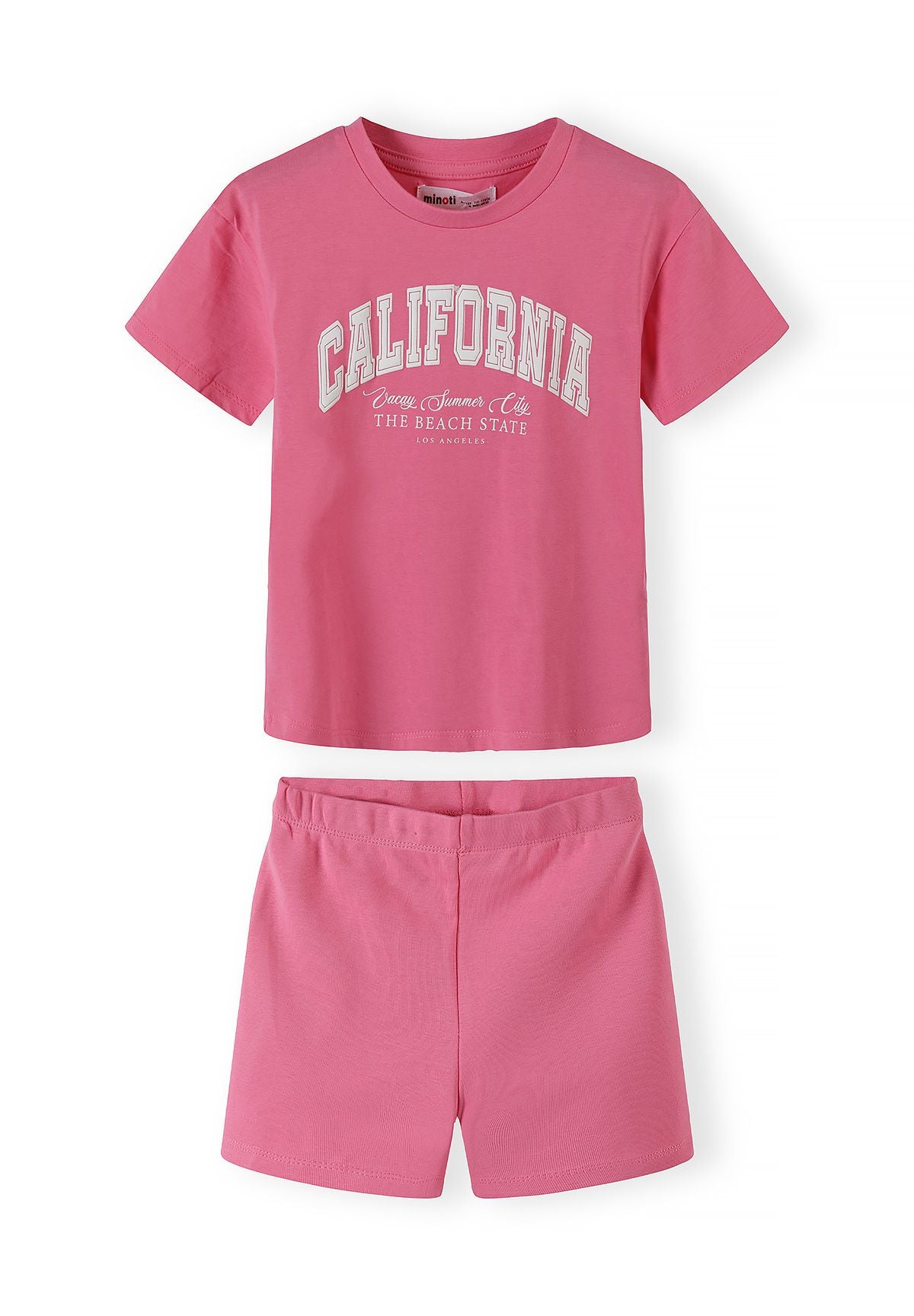 Oversized T-Shirt & Ribbed Shorts Set, California Print, Pink - 1