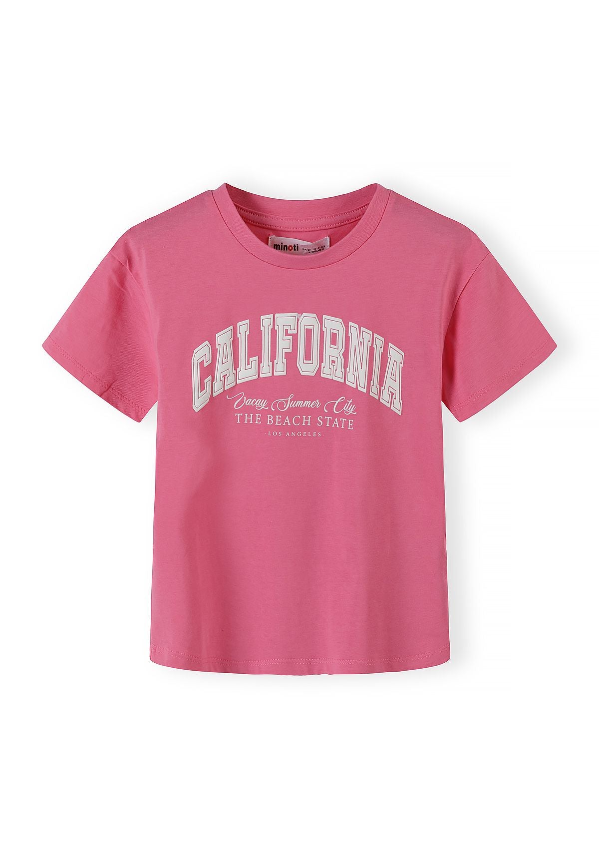 Oversized T-Shirt & Ribbed Shorts Set, California Print, Pink - 2