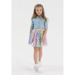 Girls' sequin skirt in pastel rainbow