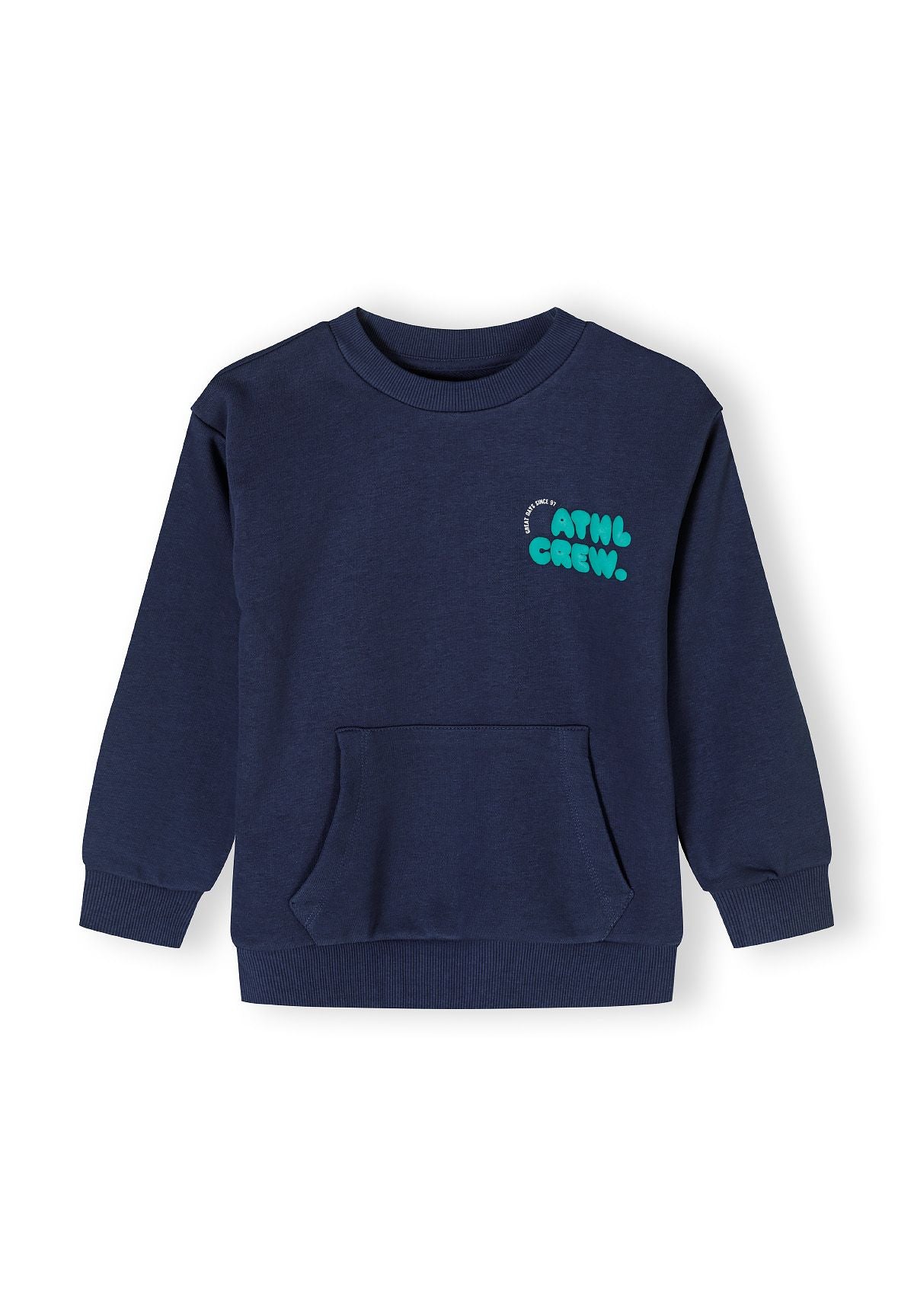 Crew Neck Sweatshirt, Navy, Kangaroo Pocket - 2
