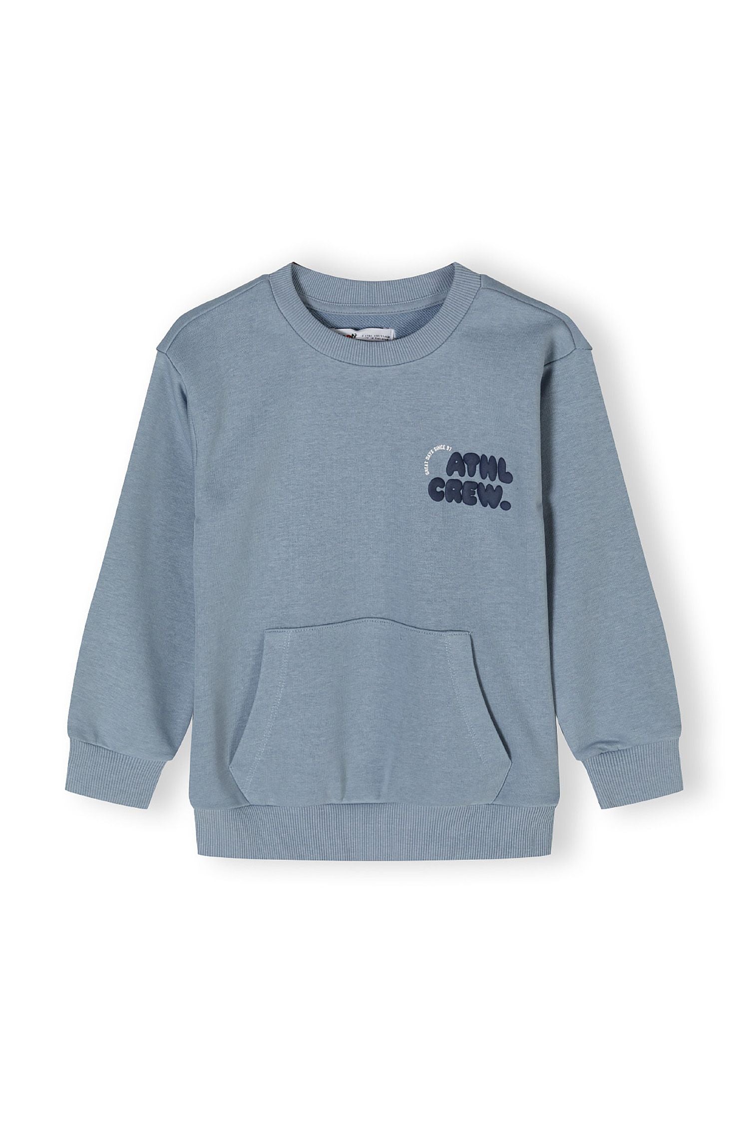 Crew Neck Sweatshirt, Dusty Blue, Kangaroo Pocket - 2