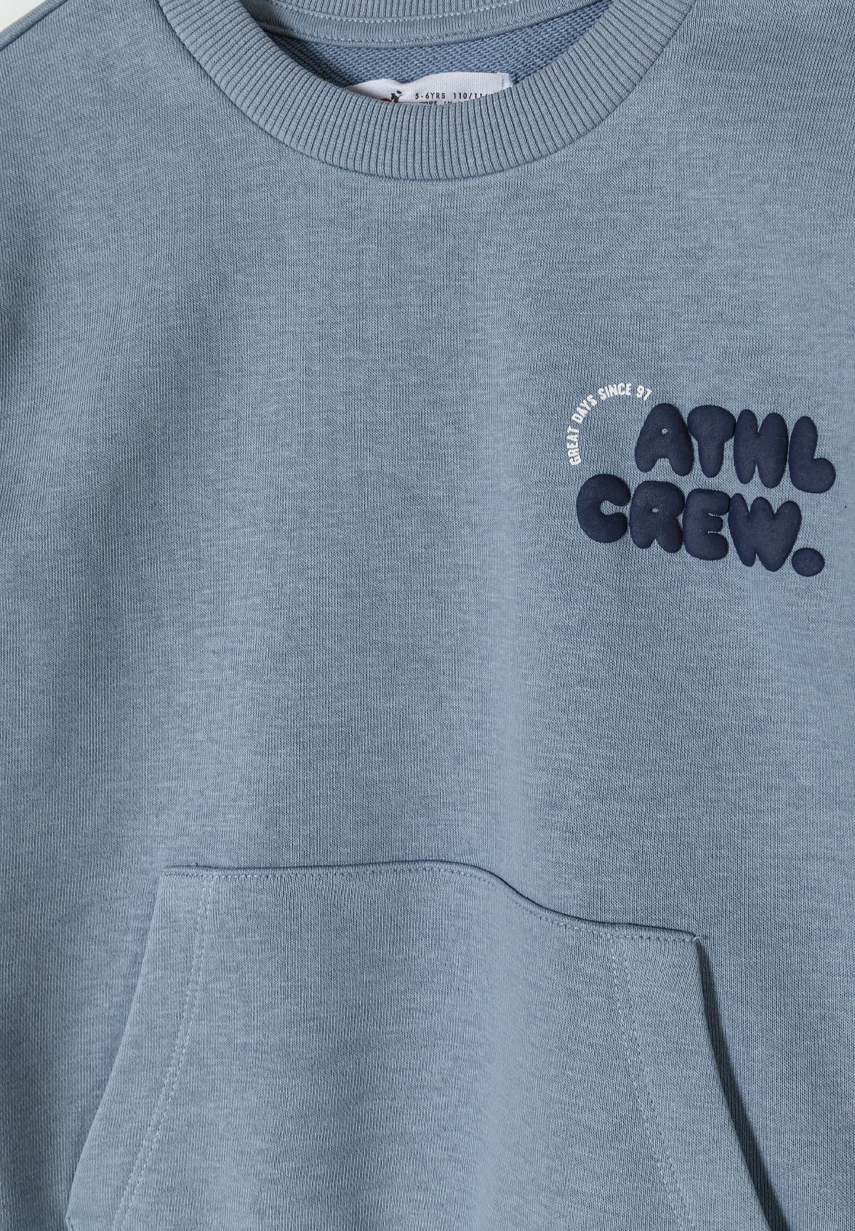 Crew Neck Sweatshirt, Dusty Blue, Kangaroo Pocket - 4