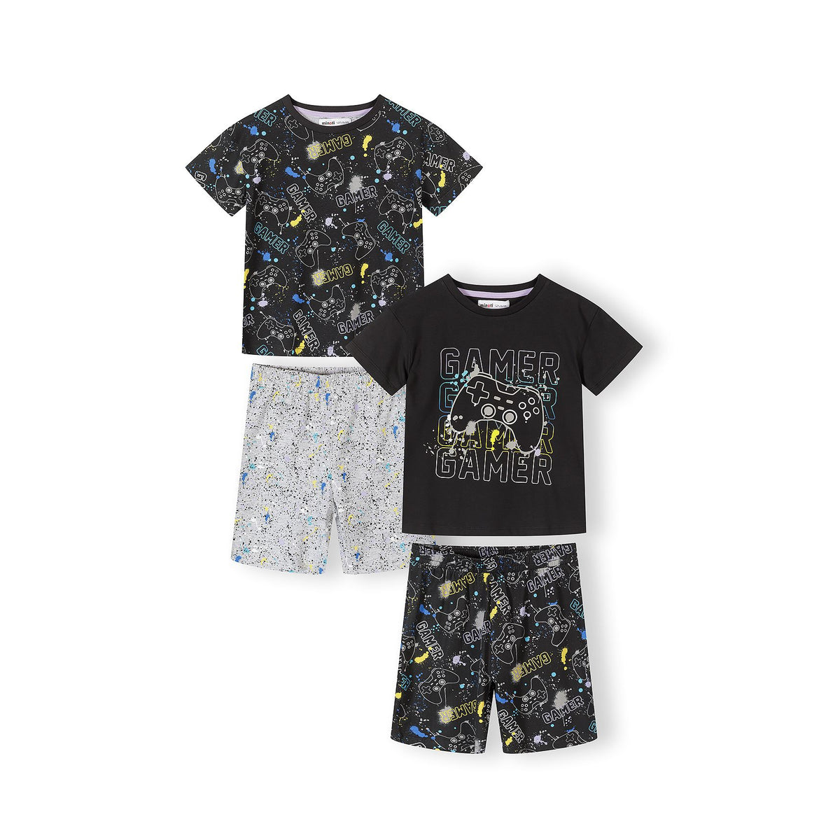 Boys' short pyjamas 2-pack in black and grey — complete product view for square Shop card