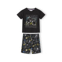 Boys' black jersey cotton t-shirt and shorts set with colorful gamer print, crew neck, and adjustable waist.
