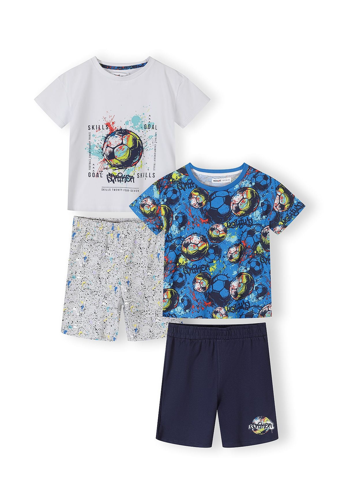 T-Shirt & Shorts Pyjamas 2-Pack Football Print Blue - 1