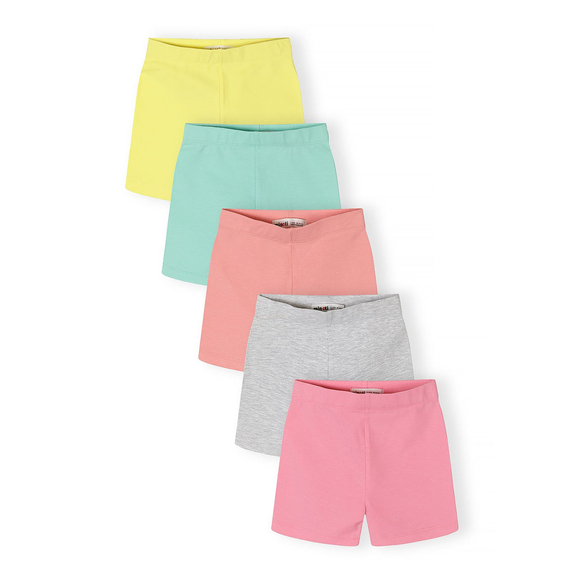 Girls' cycling shorts 5-pack in mixed colours — complete product view for square Shop card