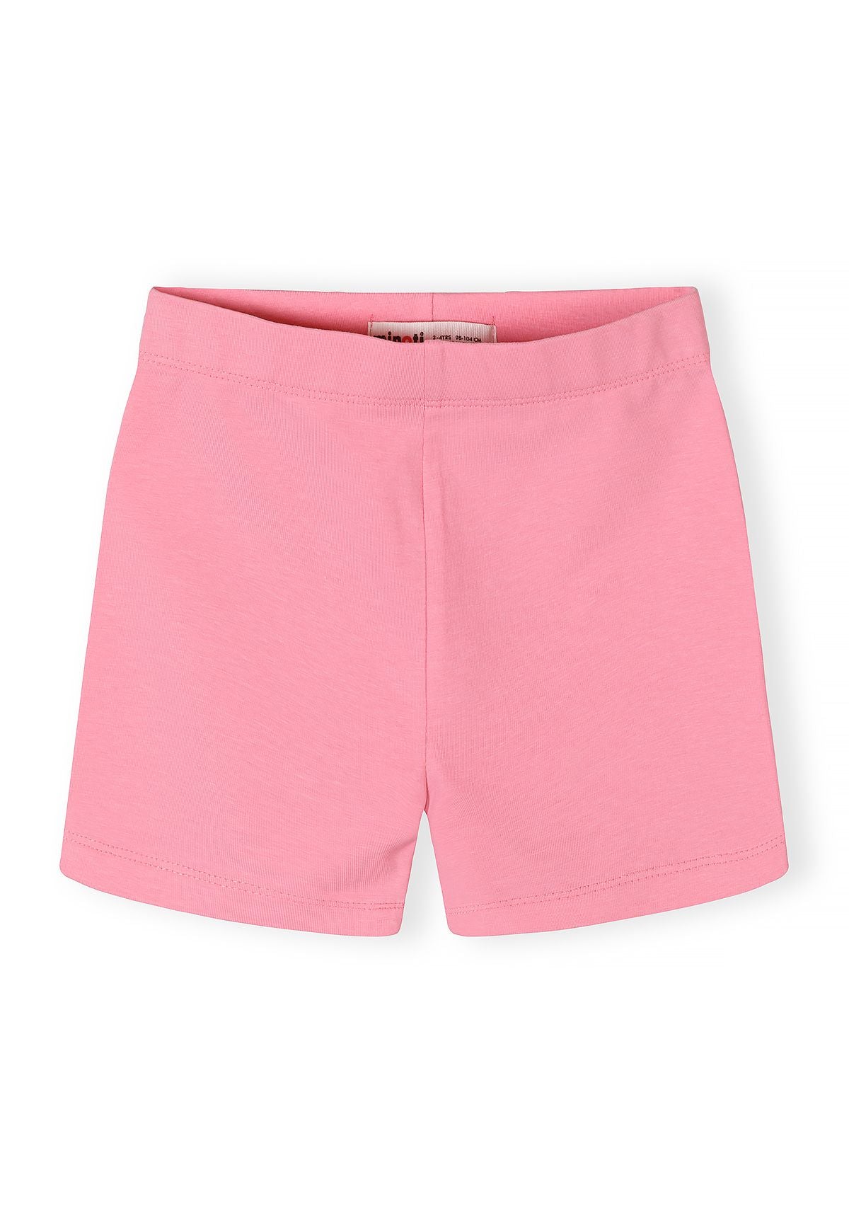 Girls pink cotton stretch bike shorts, front view, slim fit with elasticated waistband.