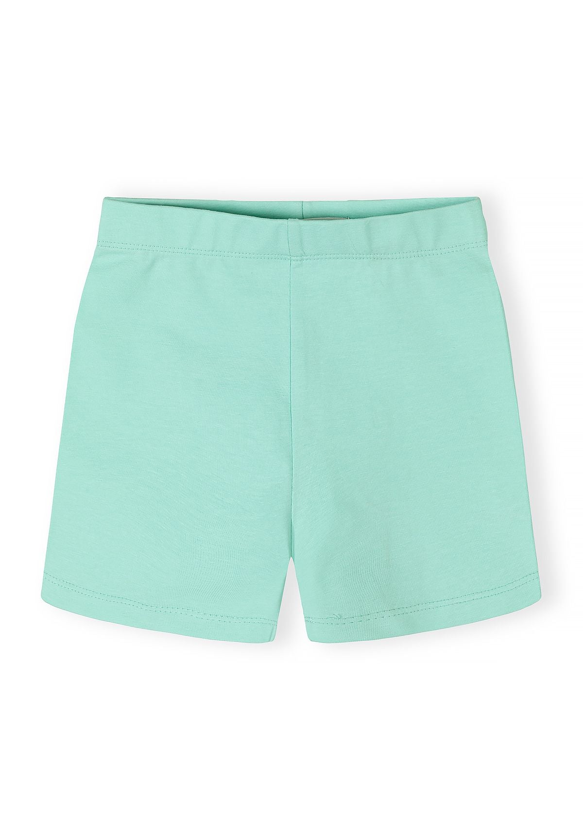 Girls cotton stretch bike shorts, mint green, front view with elasticated waistband.