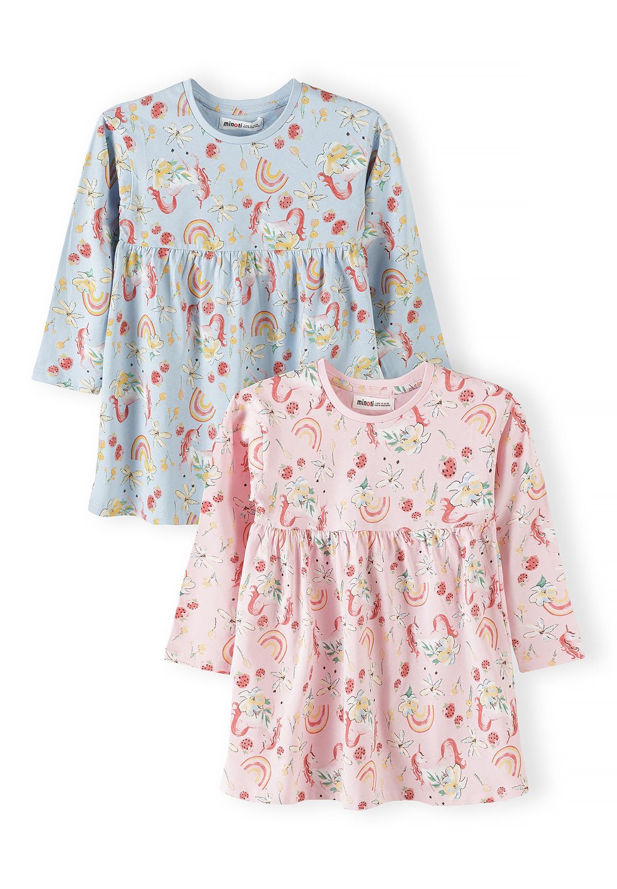 Long Sleeve Dresses 2-Pack, Unicorn Rainbow Print, Pink Blue - 1