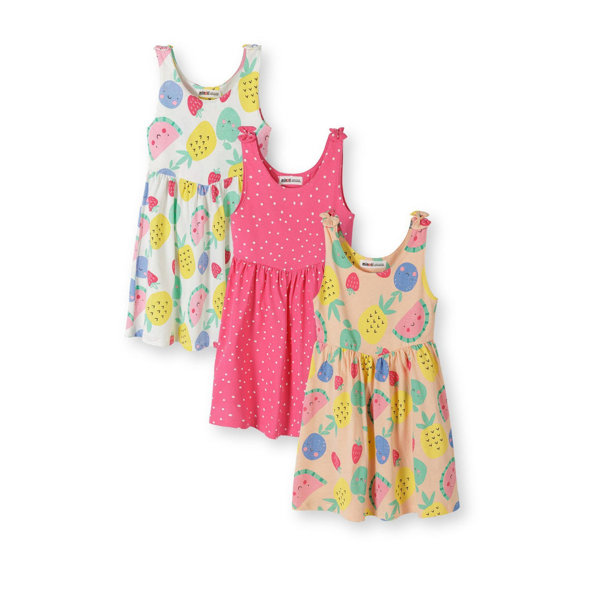 Girls' sundresses 3-pack in white, yellow and pink — complete product view for square Shop card