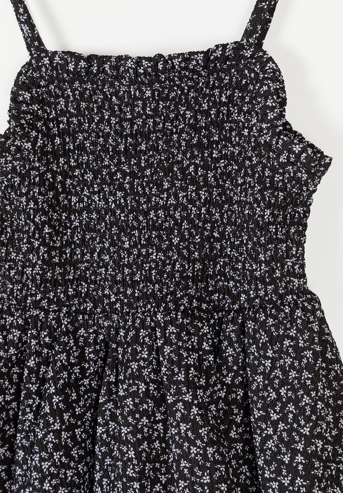 Tiered Sleeveless Dress, Floral Print, Black - 3