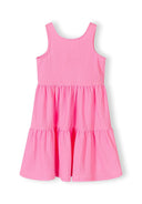 Pink sleeveless tiered dress for girls with an adjustable drawstring and textured fabric design
