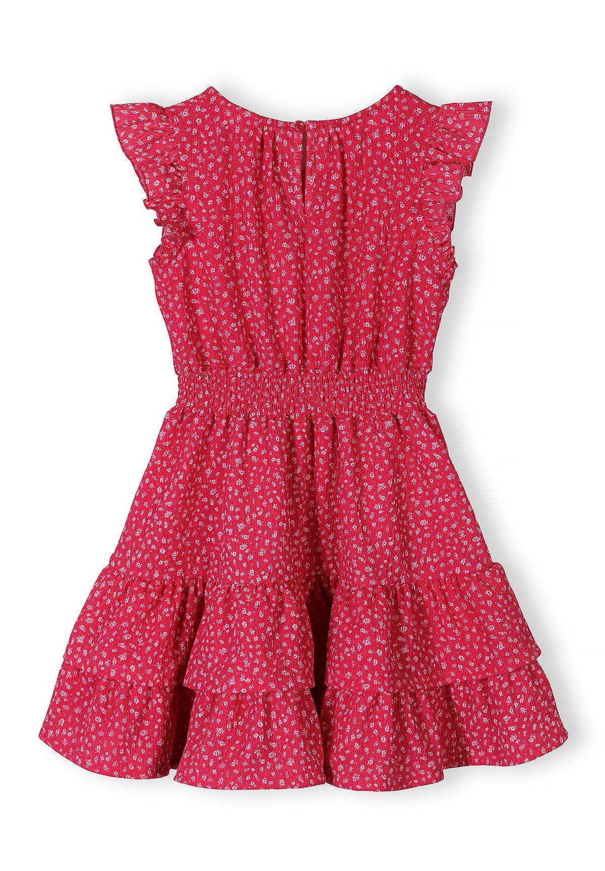 Floral Frill Sleeve Dress, Tiered, Pink - 3