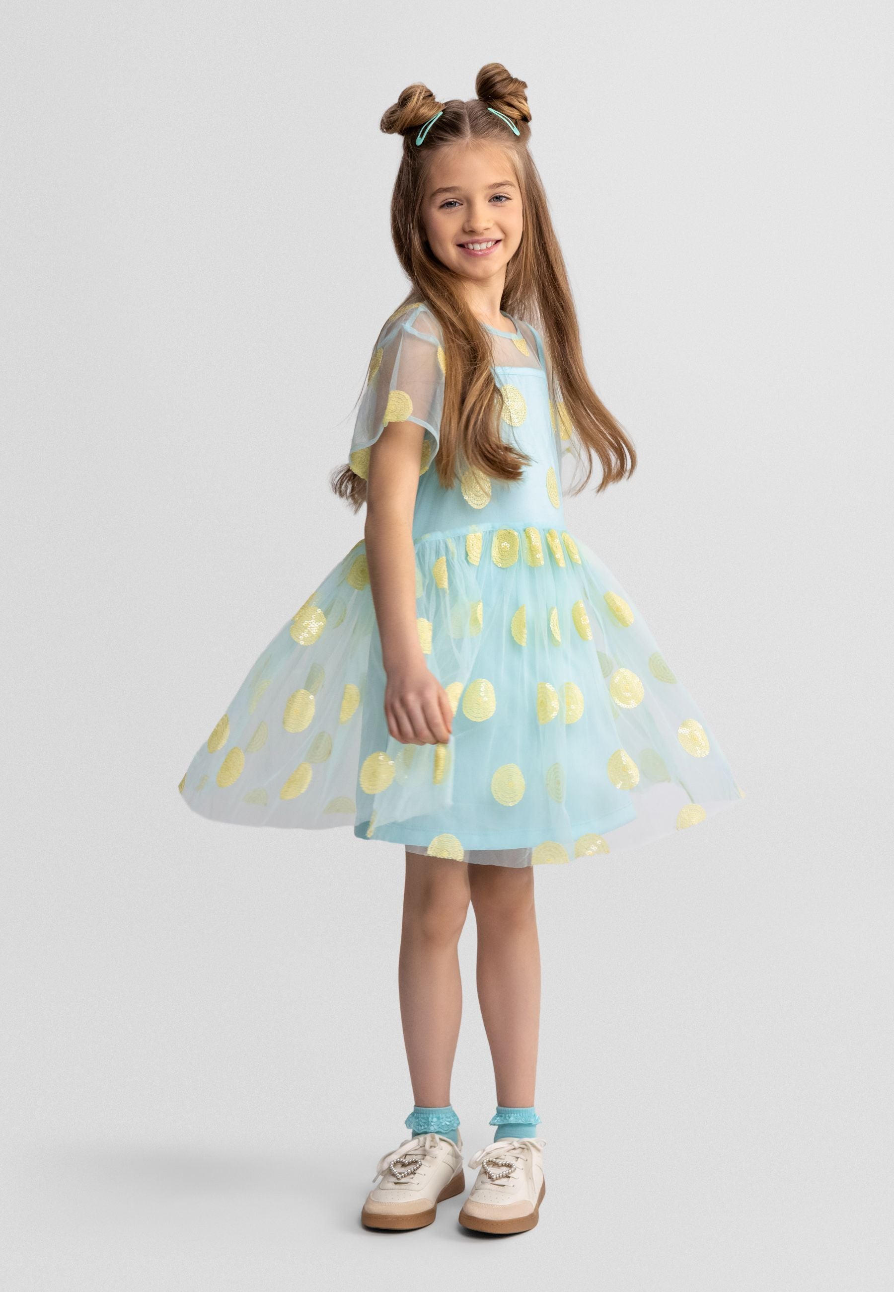 Tulle Party Dress, Sequin Polka Dot, Turquoise - 1