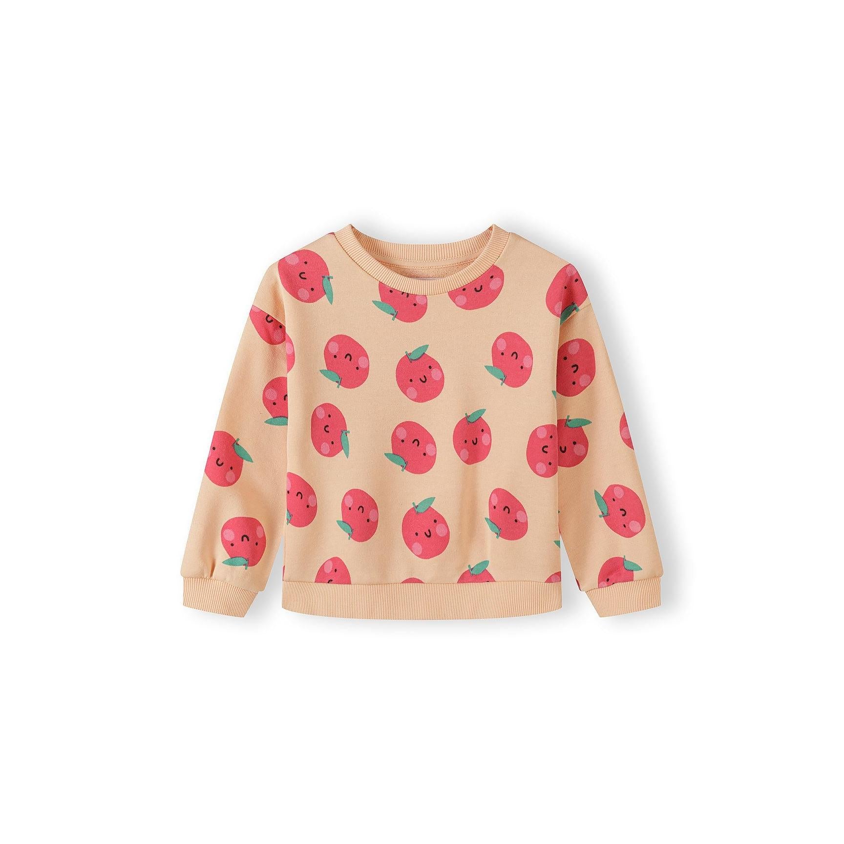 Close-up view of white sweatshirt with navy blue horizontal stripes and central milk carton graphic with pink heart and 'Too Sweet' text