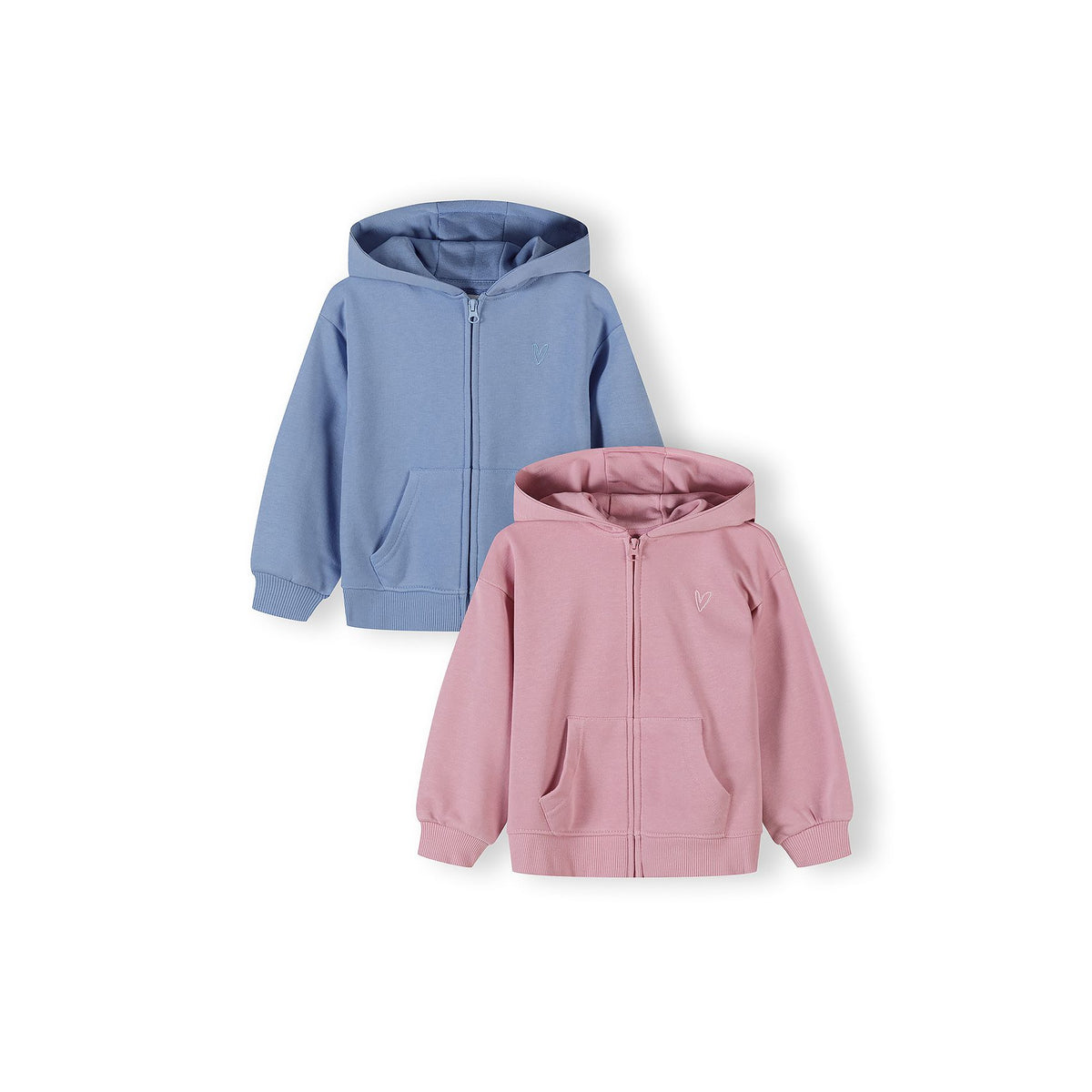 Girls' zip-up hoodies 2-pack in blue and dusty pink — complete product view for square Shop card