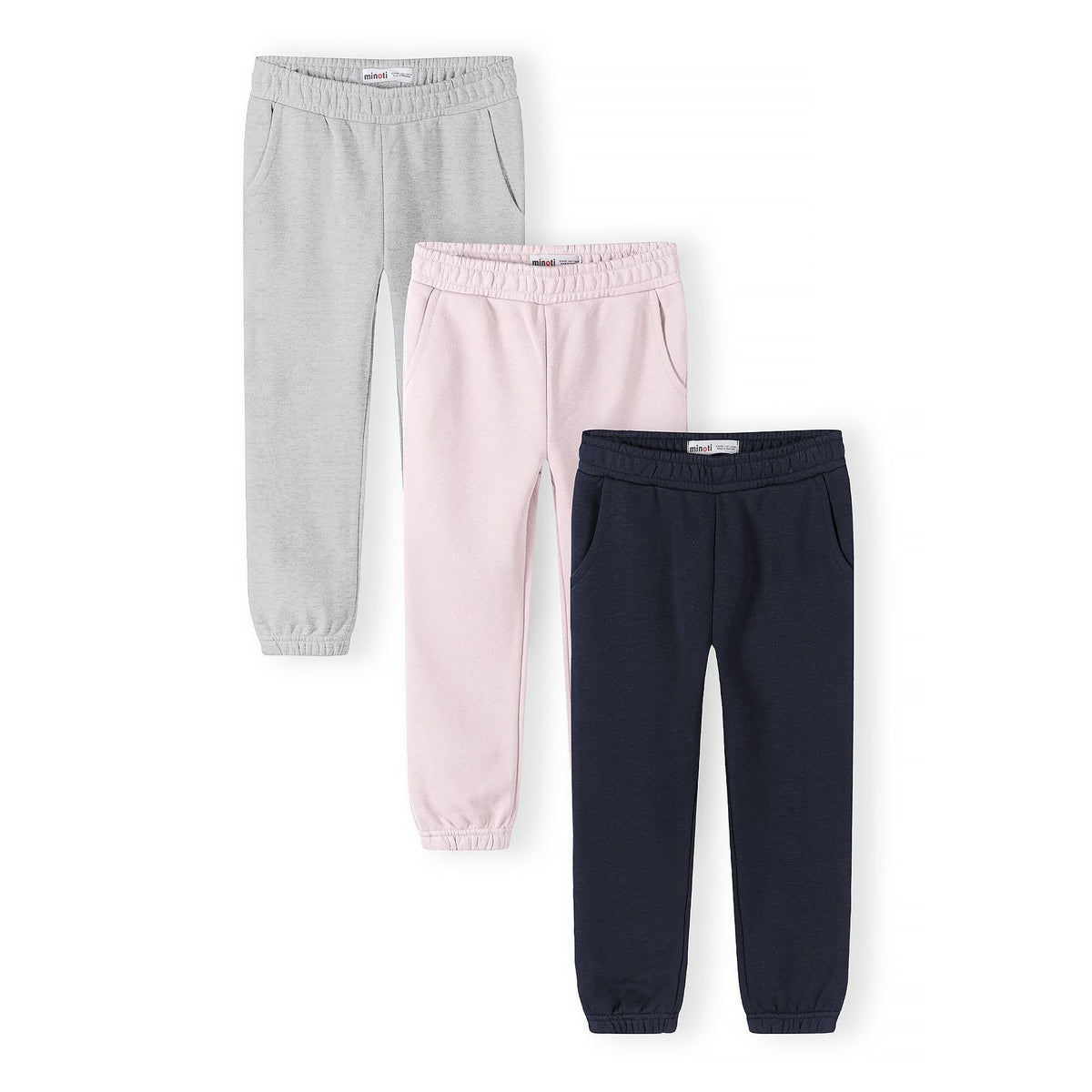 Girls' joggers 3-pack in grey marl, light pink and navy — complete product view for square Shop card